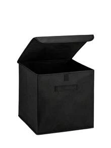 1PC 30X30X30 Powder Striped Lidded Box Toy Basket - Laundry Basket - Bathroom Organizer - Storage Organizer - Storage Box - Black - View 3