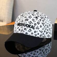 MESHUOKAI Ditsy Floral Print Letter Graphic Baseball Cap, Contrast Color Brim Adjustable Casual Sun Protection Peaked Cap For Women - A - View 3