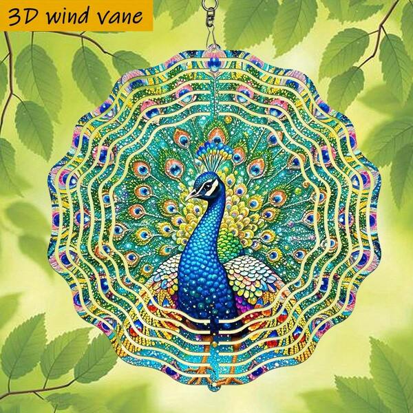 3D 1pc Colorful Peacock Tail 10in/360° DIY Creative Wind Spinner Suitable For Hanging In Outdoor Garden, Patio, Yard, Porch, Hallway And Other Outdoor Places (Pendant Not Included) Random Style