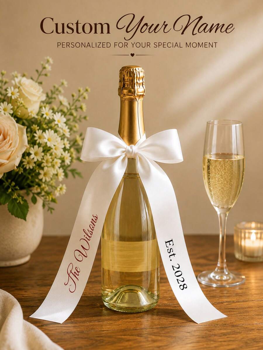Customized Ribbon, Combination Bows, Customized Bridal Party, Gifts, Wedding Bridesmaid Commemorative Ribbon, Suitable For Weddings, Funerals, Birthdays (Champagne) Customized Ribbon Wedding Satin Ribbon, Baby Shower Decoration, Photo Frames, Party Invitations Or Decorative Ribbon - Exclusive Customized Ribbon - Multicolor - View 1