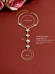 1pc Sparkling Leaf Dangle Wrist & Finger Integrated Jewelry, Formal Ball Christmas Women's Gift Accessory - Multicolor - View 5