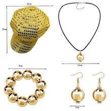 70s Disco Women's Shiny Sequin Hat & Necklace Set, Halloween New Style Casual Versatile - Multicolor - View 5