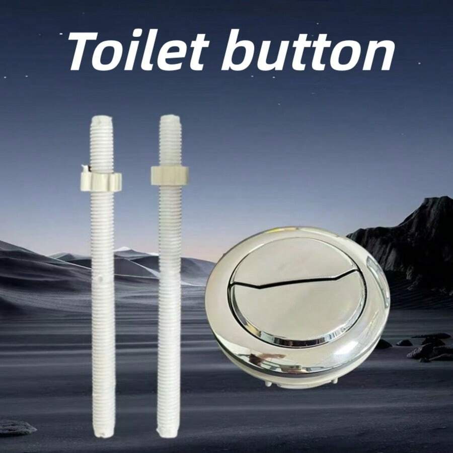 1pc Toilet Water Tank Dual Flush Button Switch, Universal Toilet Push Button Accessory, Glossy Electroplated Rust-Proof Panel, With Extended Threaded Screw - A - View 1