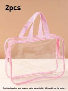 Transparent PVC Baby Storage Bag, Waterproof Portable Diaper Storage Bag With Pink Trim, Multi-Functional Parenting Tote Bag, Suitable For Diapers, Toys And Baby Toiletries - Storage - View 9