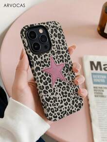 Leopard Print With Pink Star Embroidery Two-In-One Phone Case, PC Hard Shell + TPU Soft Shell, Matte Protective For Daily Use & Gift, Phone, Cover Phone, Matching Phone Cases, Phone Cases, Phone Case, Case Compatible With Iphone 11 12 13 14 15 16 16e 17 Pro ProMax Air Galaxy S26 S25 - Matte Magnetic - View 7