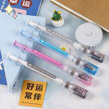 10支/1支 注射器中性筆 逼真注射器針頭中性筆，配備中性筆，用於模擬病毒；注射器設計，隨機分發黑色簽名筆與疫苗筆 [隨機中英文版]，適合學校用品、返校季 - 多款式 - 查看 3