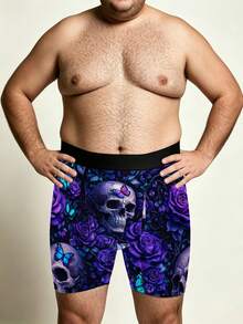 Purple Bougainvillea Skull Blue Butterfly Men's Fun Printed Shorts Underwear, Loose And Comfortable Men's Plus-Size Boxer Briefs - Multicolor - View 4