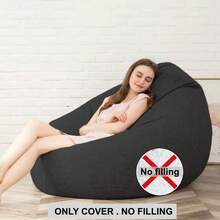 125*140cm Extra Large Bean Bag Cover, No Filling Included, Imitation Linen Polyester Fabric, Heavy-Duty Tatami Ottoman Lounge Cushion Cover, Suitable For Home, Outdoor & Beach Use, Multiple Colors Available - View 3