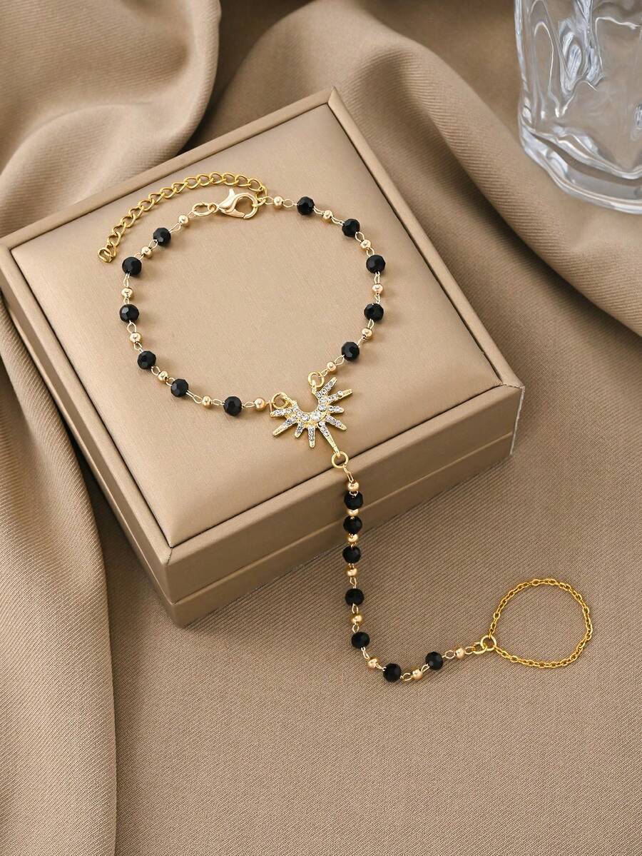 18K Gold Plated Stainless Steel Minimalist Finger Chain, Elegant Mother's Gift, Suitable For Daily, Party, Formal Occasions, Adjustable Finger Jewelry For Women, Perfect For Dating, Vacation, Anniversary, Birthday Gift, Women's Fashion Accessory - Gold - View 1