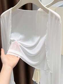 1pc Plus Size Ice Silk Camisole Thin Tulle Shawl Sun Protection Outerwear Cover Up Ruffle Mesh Cover-Up Jacket - Multicolor - View 2