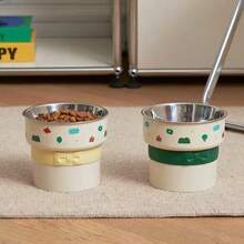 1pc Elevated Stainless Steel Pet Bowl, Suitable For Cats And Dogs, Anti-Slip Anti-Tip High-Foot Cat Food And Water Bowl, Large Capacity Neck-Protecting Dog Feeding Bowl, Suitable For Small And Medium Pets - One Size - View 3