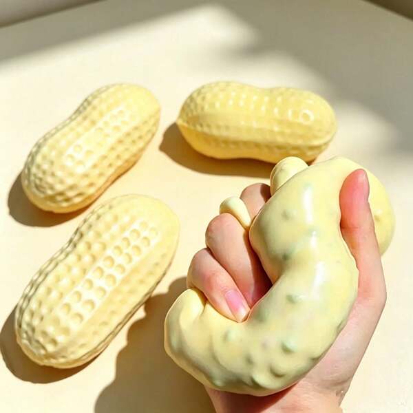 3pcs Realistic Peanut Squeeze Toys, Glitter Petal Filling Building Block Crunchy Slow Rebound Stress Relief Balls, Soft TPR Material Finger Stress Relief Gadget, Healing Desktop Decoration And Room Ornament, Fun Prank Gift For Adults