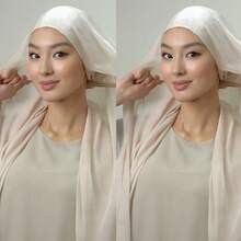 1 件女士即穿式头巾，带软帽，纯色闪光欧根纱头巾，防滑头带，适合 Abaya 日常带帽面纱服装 - 彩色 - 查看 23