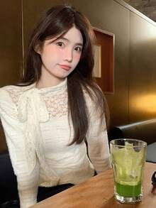 Women's Spring New Premium Lace Fitted Long Sleeve T-Shirt, Unique Elegant Base Layer Top - White - View 7