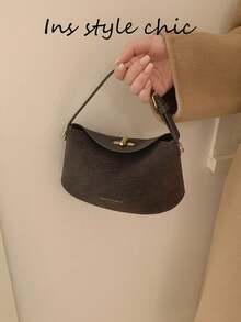 女款簡約手提包，純色PU材質，流線圓弧造型，金色扣飾點綴，適合辦公、旅行、約會與日常使用 - 咖啡 - 查看 7