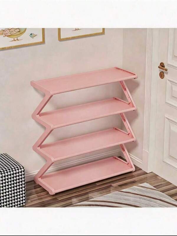 1pc 4-Tier Z-Shaped Shoe Rack, Plastic Side Frame With Thickened Non-Woven Fabric Shoe Layers, Tool-Free Assembly, Large Capacity Floor Storage Rack, Lightweight Stackable Space-Saving Shoe Cabinet, Suitable For Entryway, Bedroom, Dorm, Closet, Living Room Storage, Can Hold Sneakers, Slippers, High Heels, Children's Shoes, Multi-Functional Home Storage Rack
