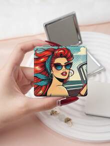 1PC European Cartoon Series Portable Vanity Mirror, Foldable Lightweight Ultra-Thin Convenient Hand Mirror, Durable PU Leather, Suitable For Multiple Scenarios And All People, Foldable Small Square Mirror For Carrying - Multicolor - View 9