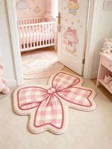 1pc Pink Bow-Shaped Plush Rug, Washable, Soft And Durable, Baby Gift, Newborn Essential, Room Decor, Baby Play Mat, Baby Shower Decoration - Multicolor - View 9