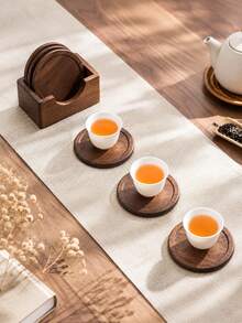 1pc Black Walnut Wood Coaster / 1 Set Coaster Set, Round Wooden Beverage Coasters, Suitable For Coffee Cups, Tea Cups And Glassware, Rustic Minimalist Desktop Decor For Kitchen, Restaurant, Office And Home - walnut color - View 1