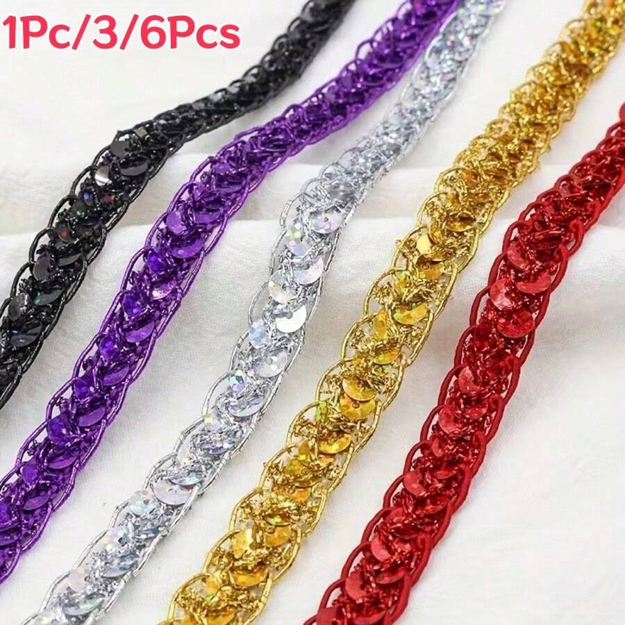 1Pc/3/6Pcs Multicolor Fish Scale Sequin Wavy Lace Trim, Hollow Sequins ...