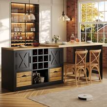Mesa de cocina extensible, mesa de comedor multifuncional con aparador, superficie de mesa giratoria 360°, mesa de cocina extensible con gran espacio de almacenamiento, mueble de pared para salón, negro - Ver 2