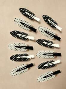 8/4pcs Black & White Polka Dot Seamless Hair Clips, Fashionable Bangs/Messy Bun Hair Clips, Suitable For Dating, Beach Vacation, Outfit Matching, Going Out, Gifting - Multicolor - View 5