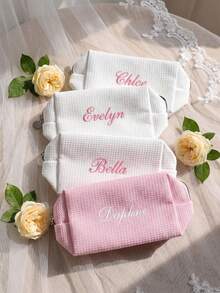 客製化刺繡格紋化妝包 字母字母圖案化妝包 新娘伴娘禮品袋 女款禮物 婚禮派對禮品袋 - 彩色 - 查看 10