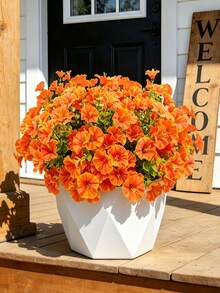 1/15/30pcs Orange Artificial Autumn Morning Glory, Suitable For Outdoor Decoration, UV Resistant, Long-Lasting Color, Entrance, Porch, Balcony, Tabletop And Floral Arrangement, Halloween, Harvest And Thanksgiving Decoration, Wall Panel, Fence Covering, Autumn Indoor And Outdoor Decoration - Orange - View 9