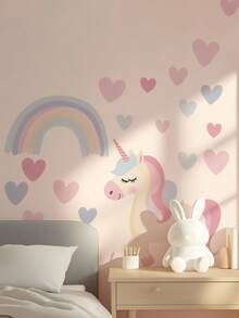 Girls Rainbow Unicorn Heart Self-Adhesive Wall Sticker Home Decor Gift - Rainbow Horse - View 1