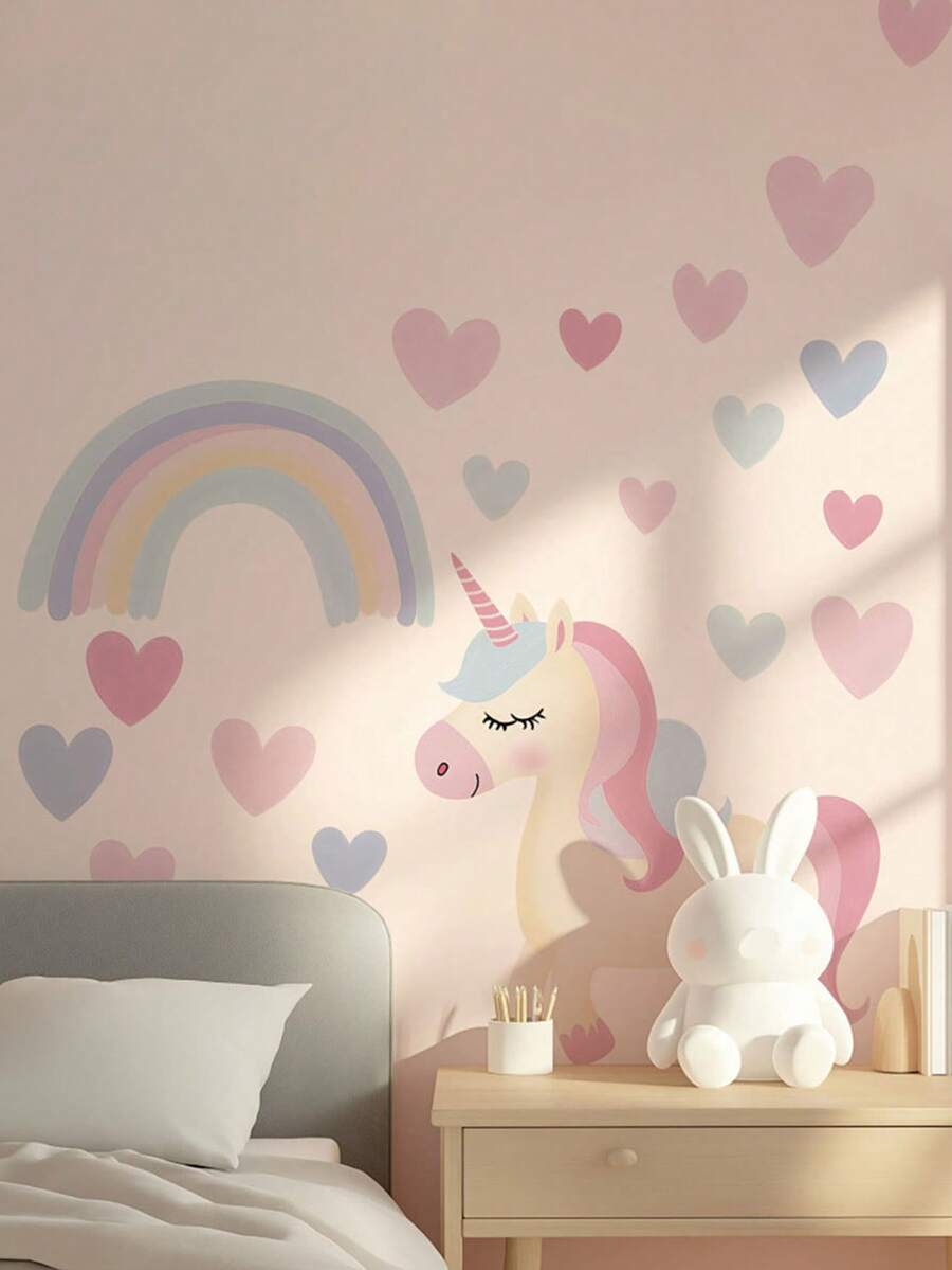 Girls Rainbow Unicorn Heart Self-Adhesive Wall Sticker Home Decor Gift - Rainbow Horse - View 1