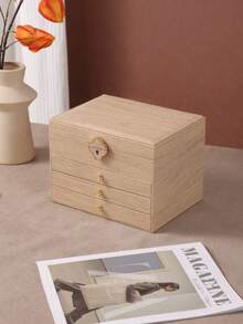 Jewelry Storage Box, Artificial PU Leather Walnut Wood 3-Layer Wooden Jewelry Box With Velvet Lining, Earring And Ring Storage Box, Large Capacity Drawer Design, Suitable For Necklaces, Bracelets (3 Layers) - Multicolor - View 13
