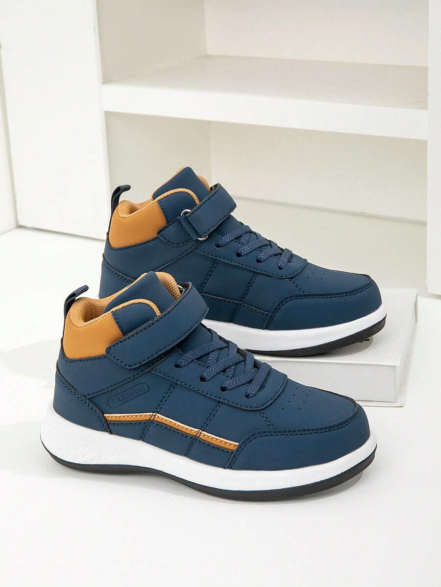 Teen Fashion Low-Top Athletic Shoes, Adjustable Hook-And-Loop Easy On/Off, Suitable For Boys/Girls Daily Wear, Versatile Running Shoes For Campus Students, Blue Style
