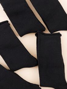 1/5 Pairs Women's Sweet Black Ruffle Soft Knit Stackable Mid-Calf Socks, Suitable For Daily Commute Wear - Black - View 4