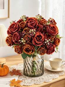 1/3pcs Artificial Peony Silk Ball Bouquet Artificial Rose Fake Flowers, Suitable For Spring/Autumn Decoration, Wedding, Home, Restaurant, Kitchen, Back To School Season, Outdoor Decoration, Autumn Decoration - Orange - View 8