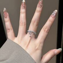 1 pièce Bague ouverte élégante et sophistiquée de luxe personnalisée avec zircone cubique en forme de larme, convient pour le port quotidien des femmes - Argent - Voir 6