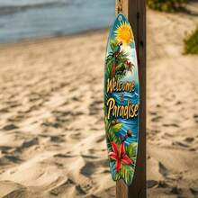Summer Vintage Surfboard Wooden Plaque Welcome To Paradise Wall Decor, Suitable For Indoor And Outdoor Multi-Functional Art, No Battery Required, Home - 1PC - View 3
