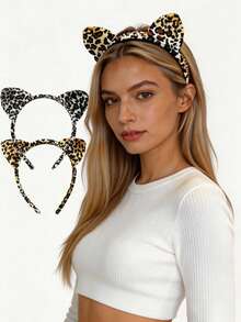 1pc Women's Vintage Leopard Print Cat Ear Headband, Sweet & Cool Style 3D Ear Headband, Fashionable Versatile Hair Accessory, Suitable For Festivals, Home Face Washing, Makeup, Hair Styling, Daily Wear, Easter Costume Prop, Halloween Headband, Christmas, Valentine's Day Party Outfit, Valentine's Day Gift For Girls - One Size Fits All - View 1