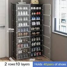 1-3 Tier, 4-10 Tier Shoe Rack Storage Cabinet With Door, Portable Shoe Organizer, Expandable Vertical Shoe Rack, 8-60 Pairs Shoe Storage Rack, 10 Tier Stackable Shoe Cabinet, Space-Saving, Freely Assemble - Black - View 11