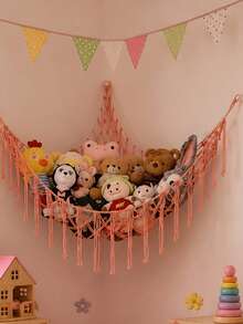1 chiếc lưới treo góc lưu trữ kiểu võng, giá lưới lưu trữ góc phong cách Bohemian, trang trí phòng màu hồng, phù hợp cho phòng bé gái, trang trí phòng em bé - Nhiều màu - Xem 3