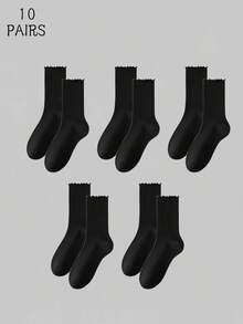 1/5/10 Pasang Kaos Kaki Wanita Musim Gugur dengan Manset Berkerut, Kaos Kaki Setengah Betis Bergaris Netral untuk Pakaian Sehari-hari Kembali ke Sekolah - MultiWarna - View 19