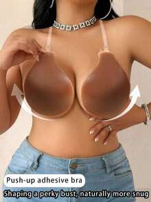 1 pieza Sujetador push-up de silicona con forma de gota de agua con tirantes transparentes desmontables, sujetador invisible para vestidos sin espalda y camisolas - Café integral - Ver 9
