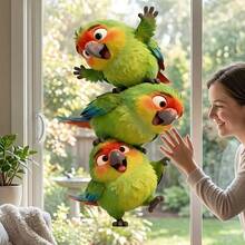 Cute Green Parrot Bird Window Sticker, PVC Glue-Free Static Glass Decal, Adorable Parrot Decorative Sticker For Glass Doors And Windows, Beautiful Sticker - Parrot - View 1