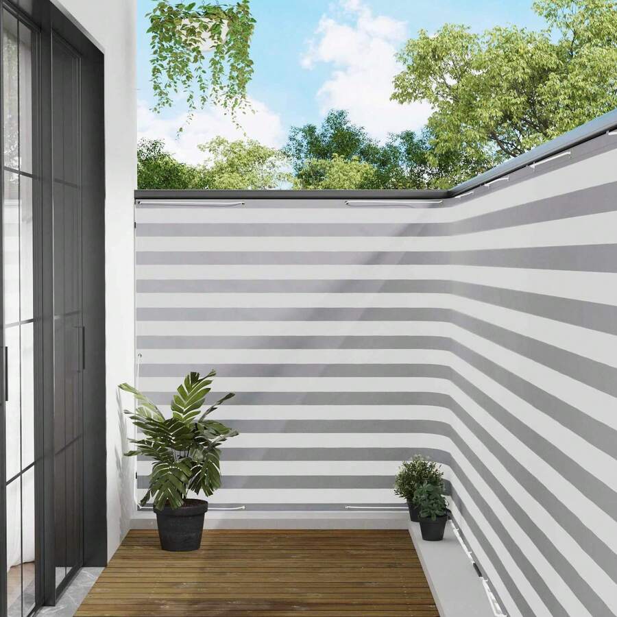 vidaXL Balcony Privacy Screen 150 X 200 Cm Fabric With PU Coating Light Grey And White, Balcony Privacy Screen, Outdoor Privacy, Robust Garden Awning, Waterproof Oxford Fabric, Summer Protection - Light Gray and White - View 1