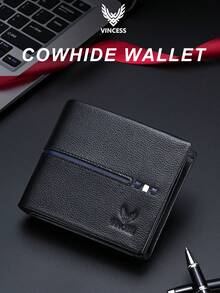 VINCESS Men's Genuine Leather Business Wallet, Anti-Theft, Fashion Design, Large Capacity Luxury Cowhide Men's Wallet, With Card Slots, Credit Card Slots, Multi-Function Business Wallet, Ideal Gift For Men - Black - View 2