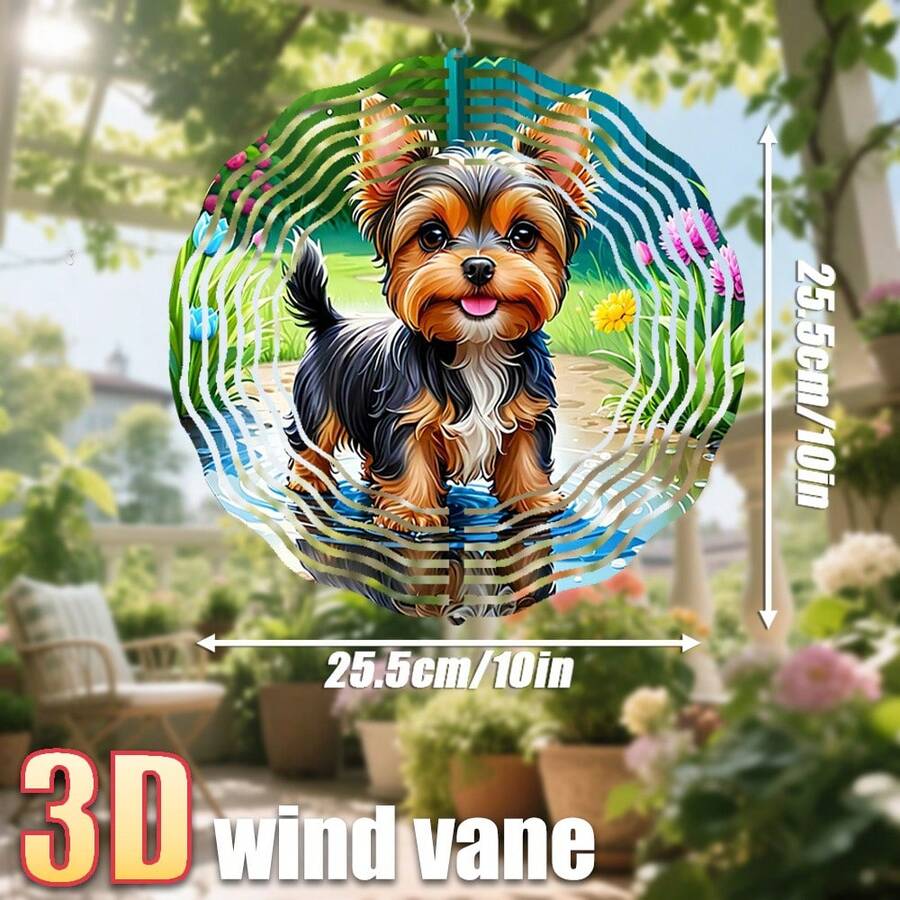 3D 1件裝「小狗在花叢中玩耍」10英吋/360° DIY創意風轉飾品，適合掛在戶外花園、露台、庭院、門廊、走廊及其他戶外場所（不含吊繩），隨機款式