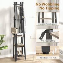 Industrial-Style Four Shelf Coat Stand - Grey/Black - T0001-01-3809 - View 7