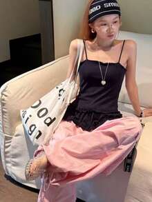 韓系小眾設計 INS 風格 快乾戶外輕便抽繩字母女款大容量時尚單肩包 通勤出遊日常購物百搭 - 白色 - 查看 4