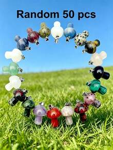 5/10/20/30/50pcs Multi-Color Mini Mushroom Crystal Pendants - Assorted Natural Stone Charms, Suitable For Jewelry Making And Decoration, Random Colors - Multicolor - View 23