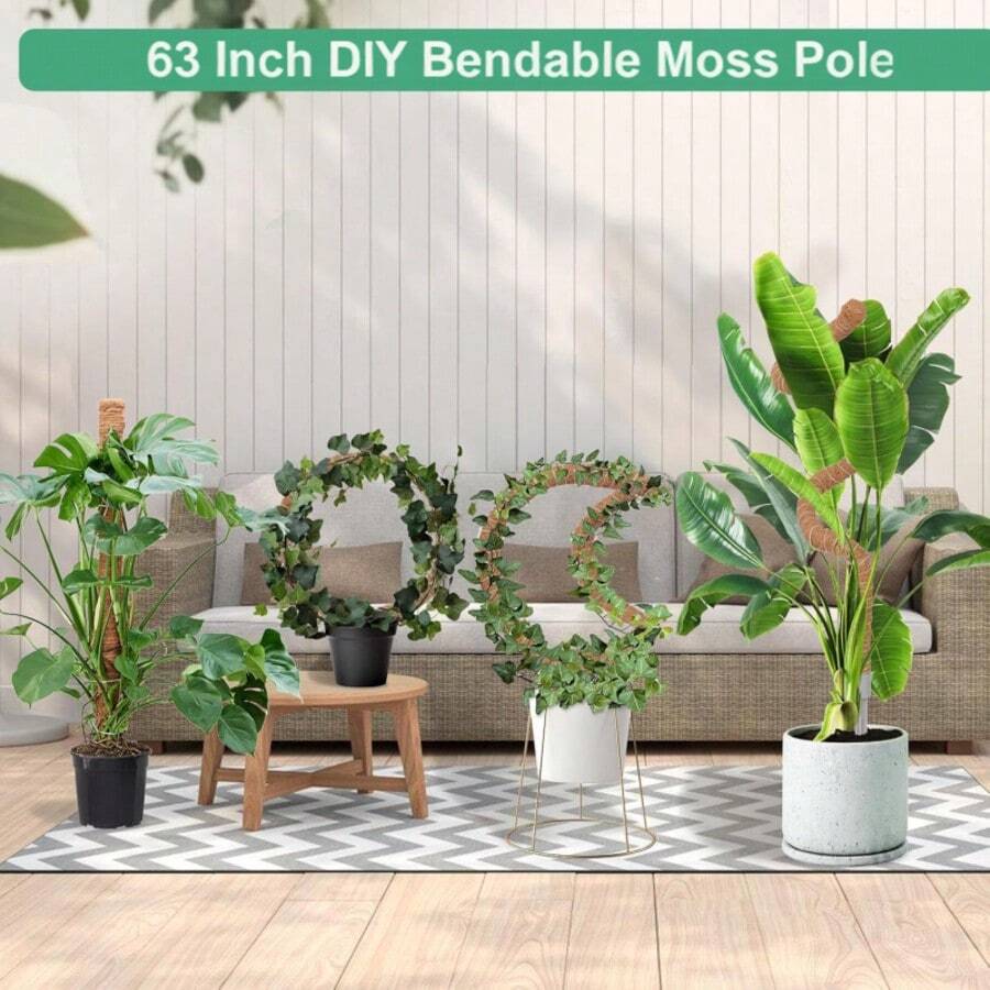 2pcs 160cm Flexible Bendable Moss Support Poles, DIY Shapeable Coconut Fiber Plant Support Stakes, Large Monstera Indoor Potted Climbing Plant Trellis Accessories