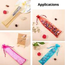 1-100pcs Drawstring Organza Gift Bags, Transparent Rectangular Mesh Pouches, Multi-Purpose Handmade Packaging Bags For Folding Fan Storage, Wedding Birthday Party Favors Gift Wrapping, Gift Bags Only, Fan Not Included - White - View 6